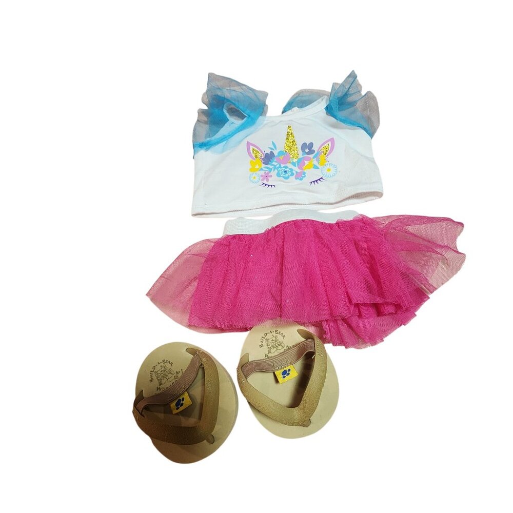 Build a Bear Unicorn top tulle skirt flip flops